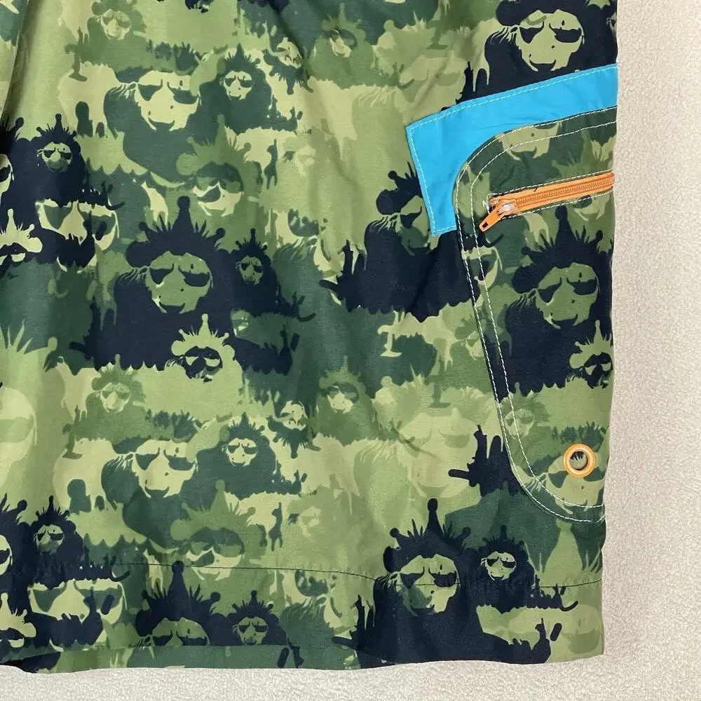 Live Mechanics Board Short Mens 36 Green Camo Lion Print Cargo‎ Drawstring Waist